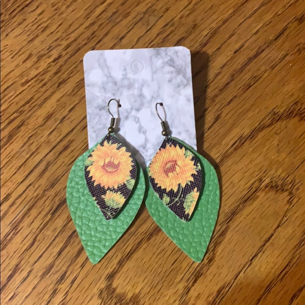 Sunflower leather earrings